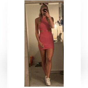 pink striped Zara cutout dress